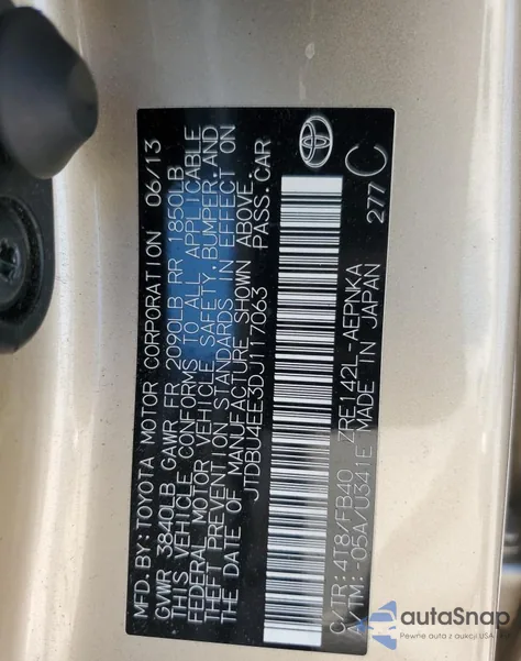 2013 Toyota Corolla Base из США, поврежденный, VIN JTDBU4EE3DJ117063